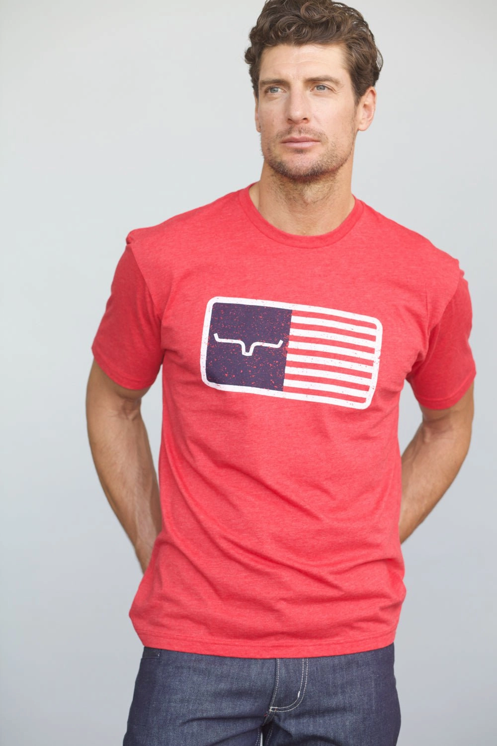 Office Attire Casual Comfort Look Kimes Ranch Mens American Trucker Tee Red Cotton Blend S/S T-Shirt