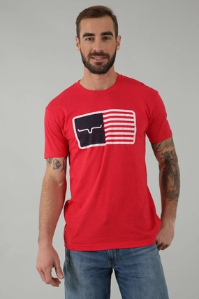 Kimes Ranch Mens American Trucker Tee Red Cotton Blend S/S T-Shirt Anti Shrinkage Treatment Everyday Wearable
