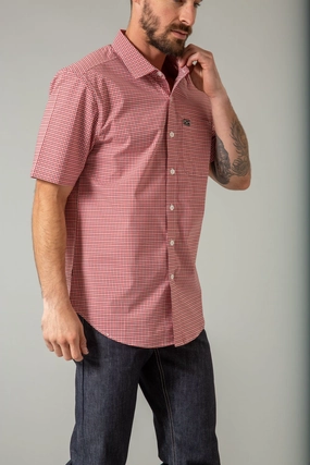 Kimes Ranch Mens Chute Mini Check Red Cotton Blend S/S Shirt Weekend Vibes Durable Fabric