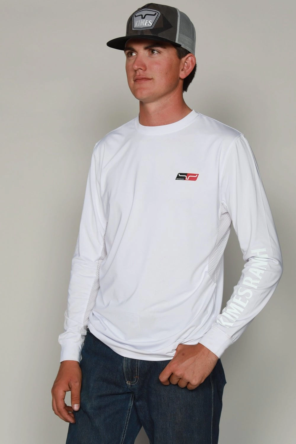 Kimes Ranch Mens K1 Tech Tee White Polyester Blend L/S T-Shirt Soft Stretch Collar Versatile Design