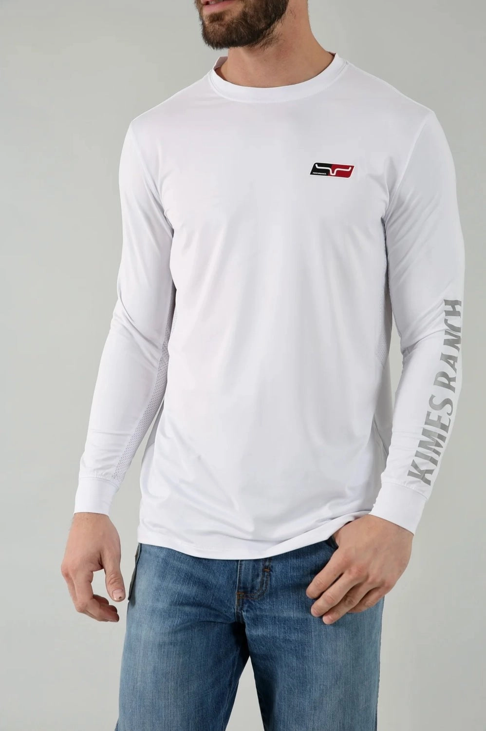 Retro Casual Must-Have Kimes Ranch Mens KR2 Performance White Polyester L/S T-Shirt