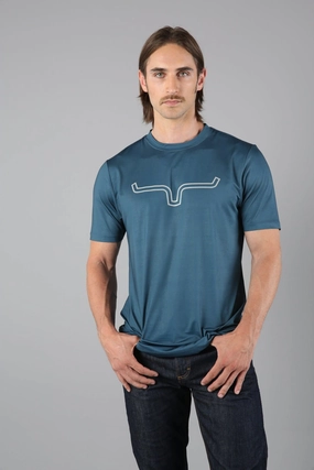 Kimes Ranch Mens Outlier Tech Tee Major Blue Cotton Blend S/S T-Shirt Eco Certified Fiber Casual Mode