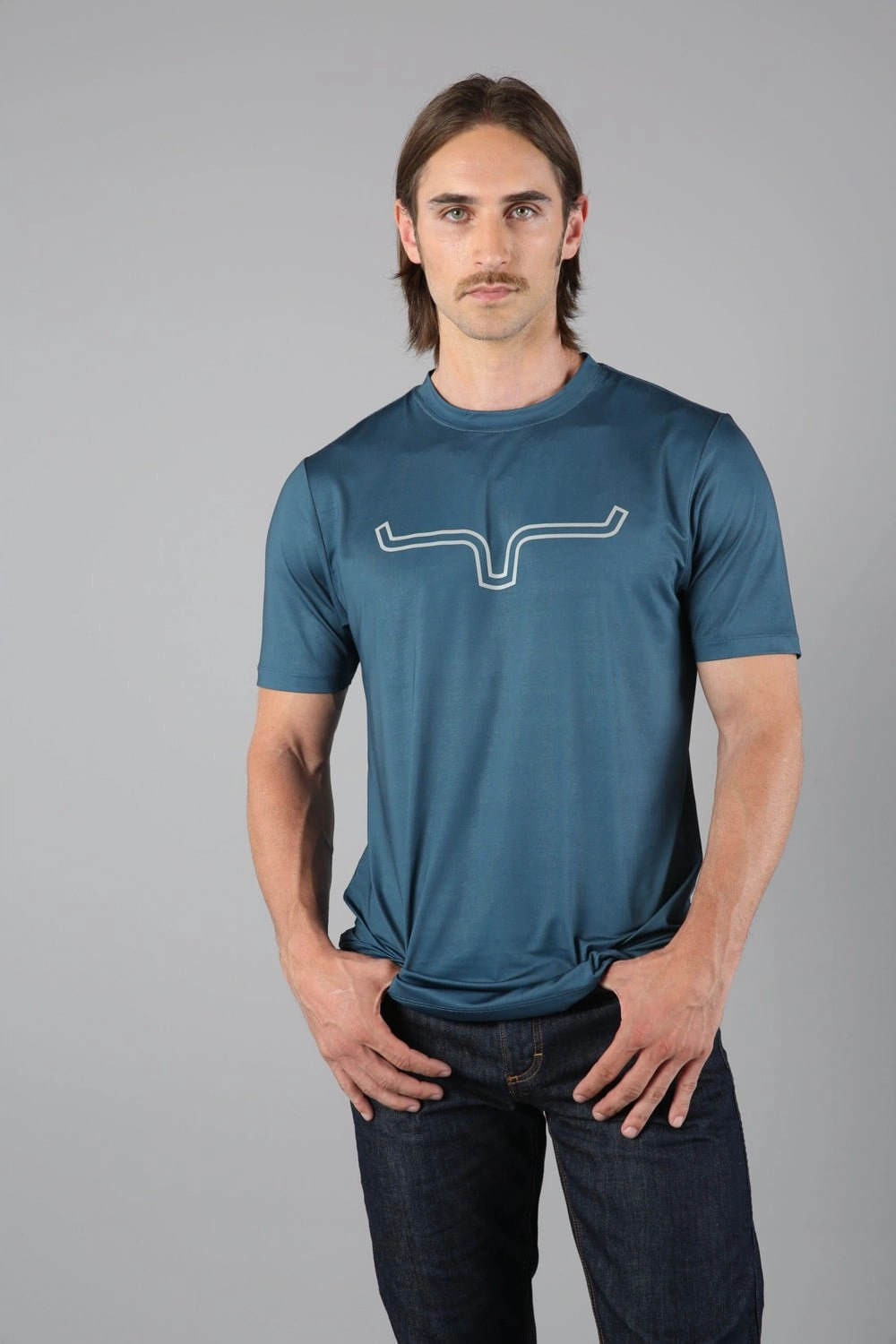 quick-drying Kimes Ranch Mens Outlier Tech Tee Major Blue Cotton Blend S/S T-Shirt
