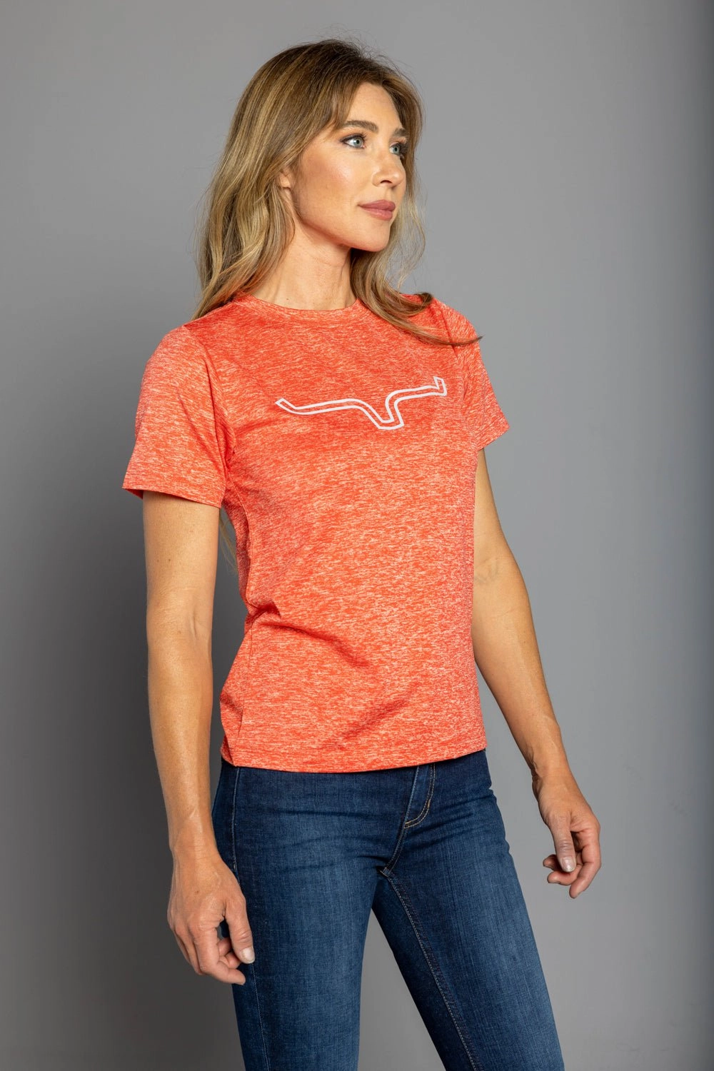 birthday celebration Kimes Ranch Womens Outlier Tech Tee Baked Apple Heather Cotton Blend S/S T-Shirt