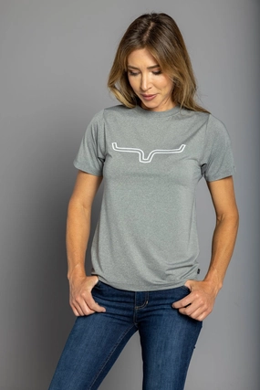 Kimes Ranch Womens Outlier Tech Tee Grey Heather Cotton Blend S/S T-Shirt Iconic look Active Lifestyle