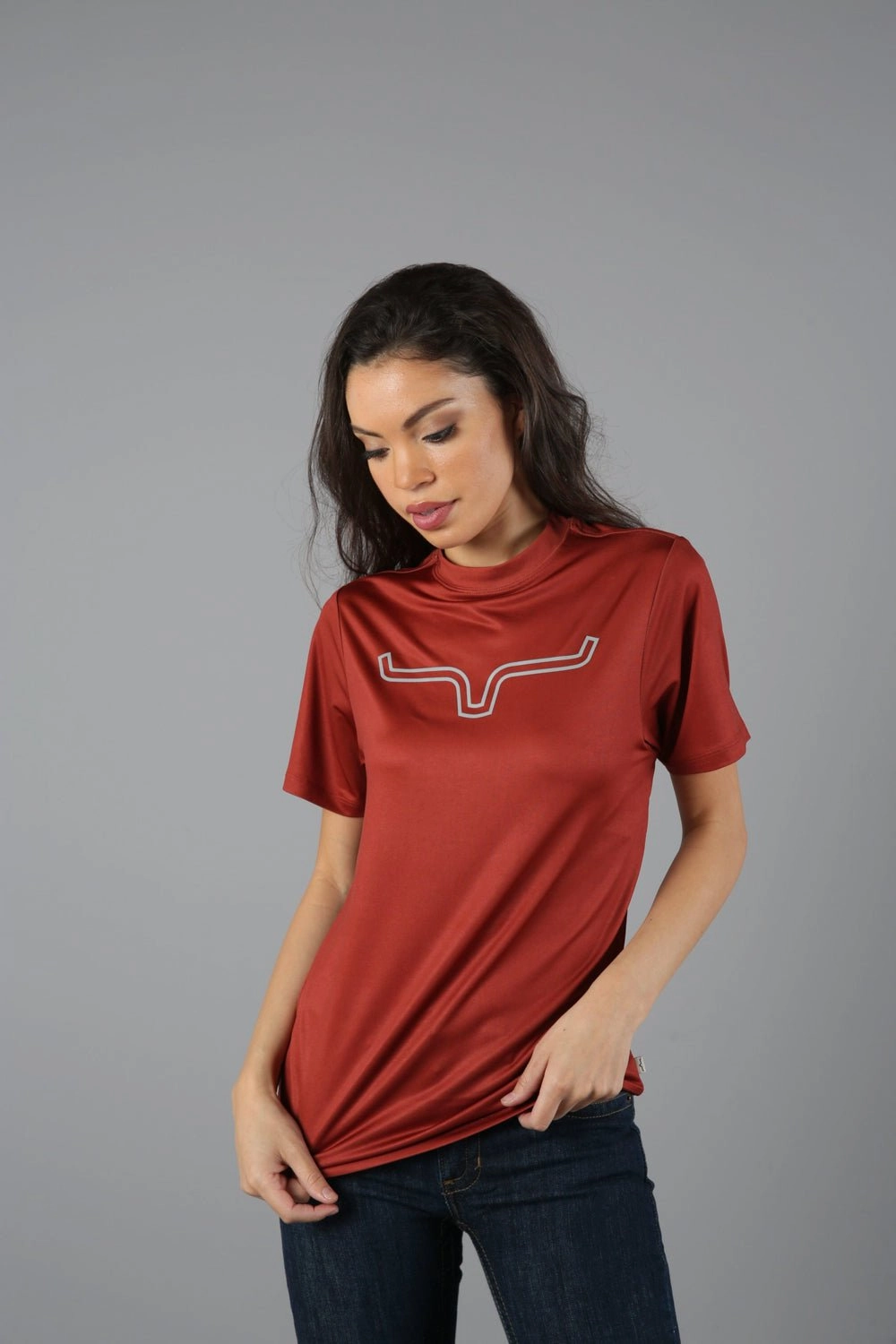 Kimes Ranch Womens Outlier Tech Tee Rust Cotton Blend S/S T-Shirt Smooth Stitch Pattern
