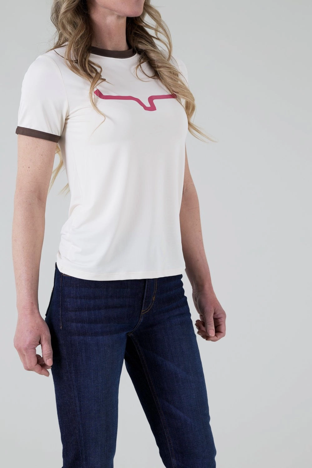 Kimes Ranch Womens Steadfast Ringer Tee Natural Poly/Spandex S/S T-Shirt Relaxed Silhouette Timeless Comfort