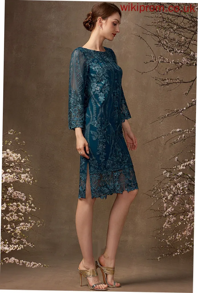 Knee-Length Sequins Lace Neck With Bride Dress Sheath/Column Mother of the Bride Dresses the Joanne of Scoop Mother