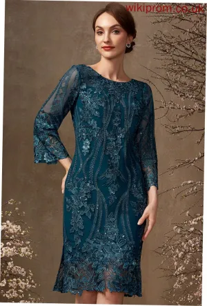 Knee-Length Sequins Lace Neck With Bride Dress Sheath/Column Mother of the Bride Dresses the Joanne of Scoop Mother