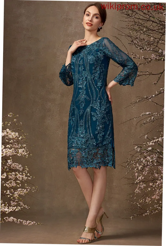 Knee-Length Sequins Lace Neck With Bride Dress Sheath/Column Mother of the Bride Dresses the Joanne of Scoop Mother