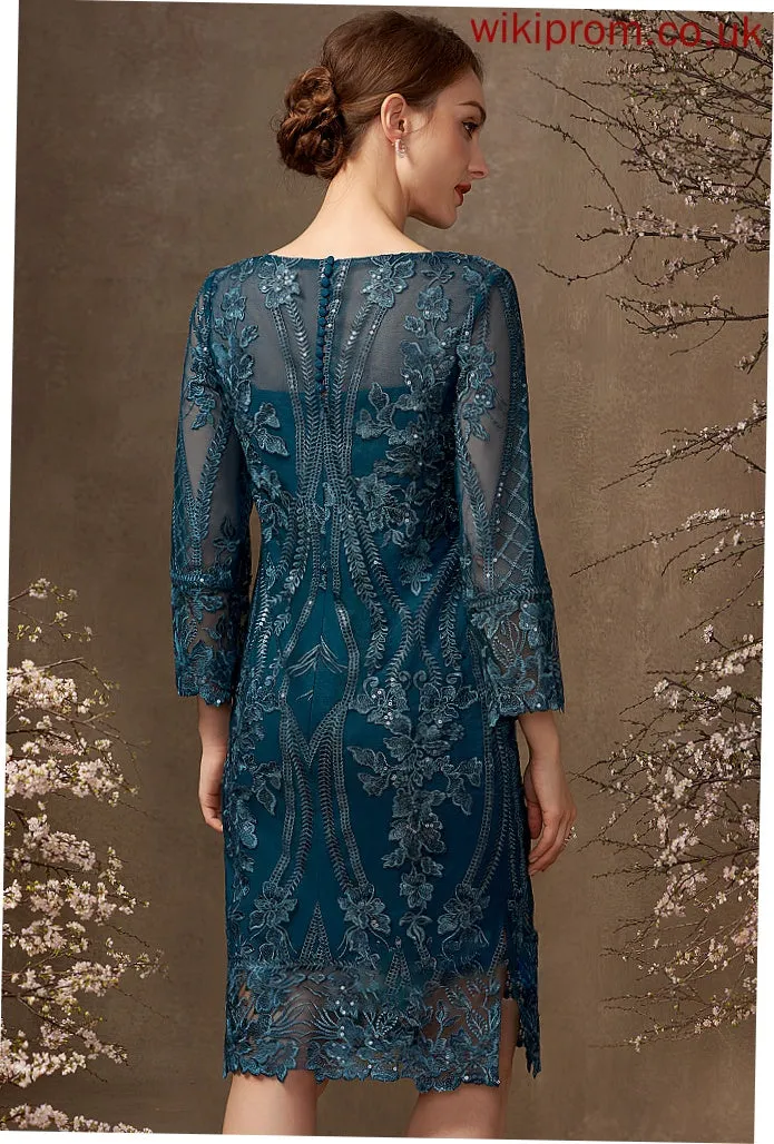 Knee-Length Sequins Lace Neck With Bride Dress Sheath/Column Mother of the Bride Dresses the Joanne of Scoop Mother