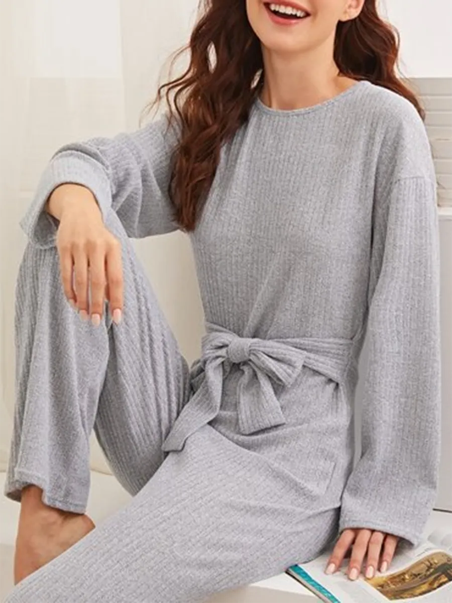 Knitted Casual Lace Long Sleeve Two-piece Suit