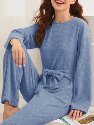Knitted Casual Lace Long Sleeve Two-piece Suit