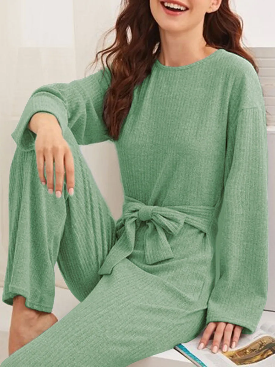 Knitted Casual Lace Long Sleeve Two-piece Suit