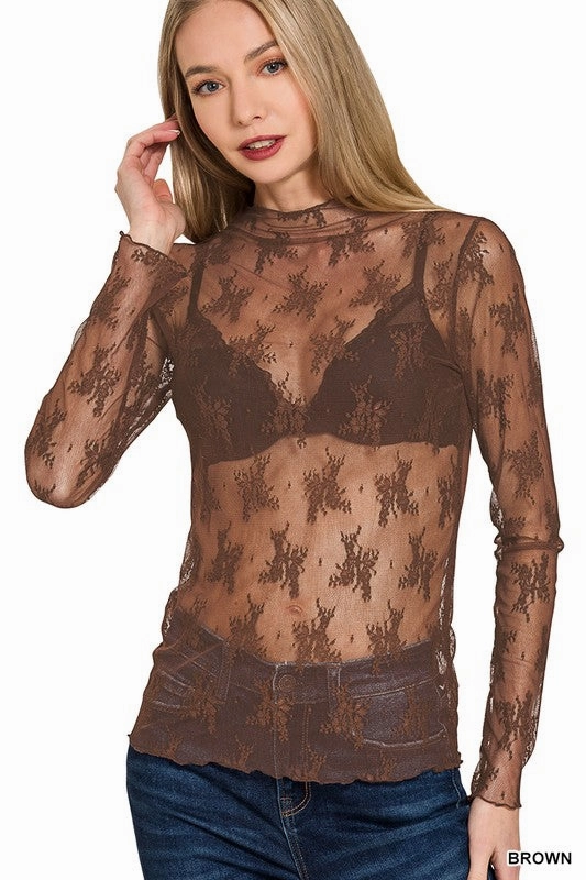 Kori Lace See-through Layering Top Seamless Construction Design
