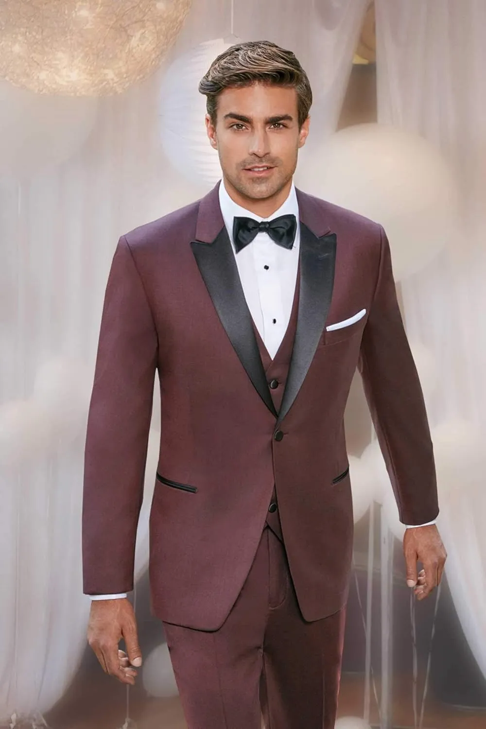 Kromoc Men's 3 Piece Suits Slim Fit Casual One Button Suits Solid Jacket Waistcoat Trousers