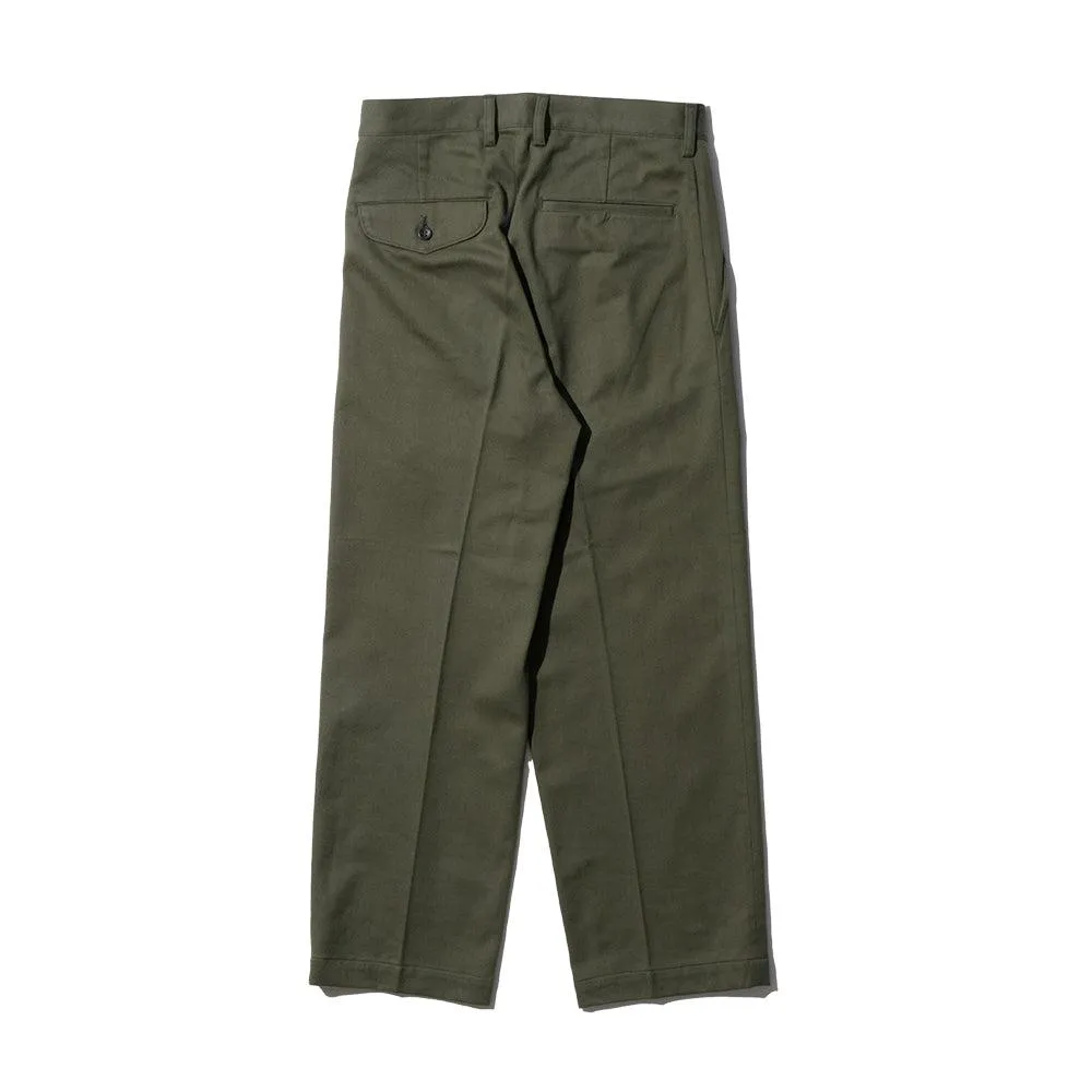 KUON Brushed Drill Single Pleated Trousers Olive