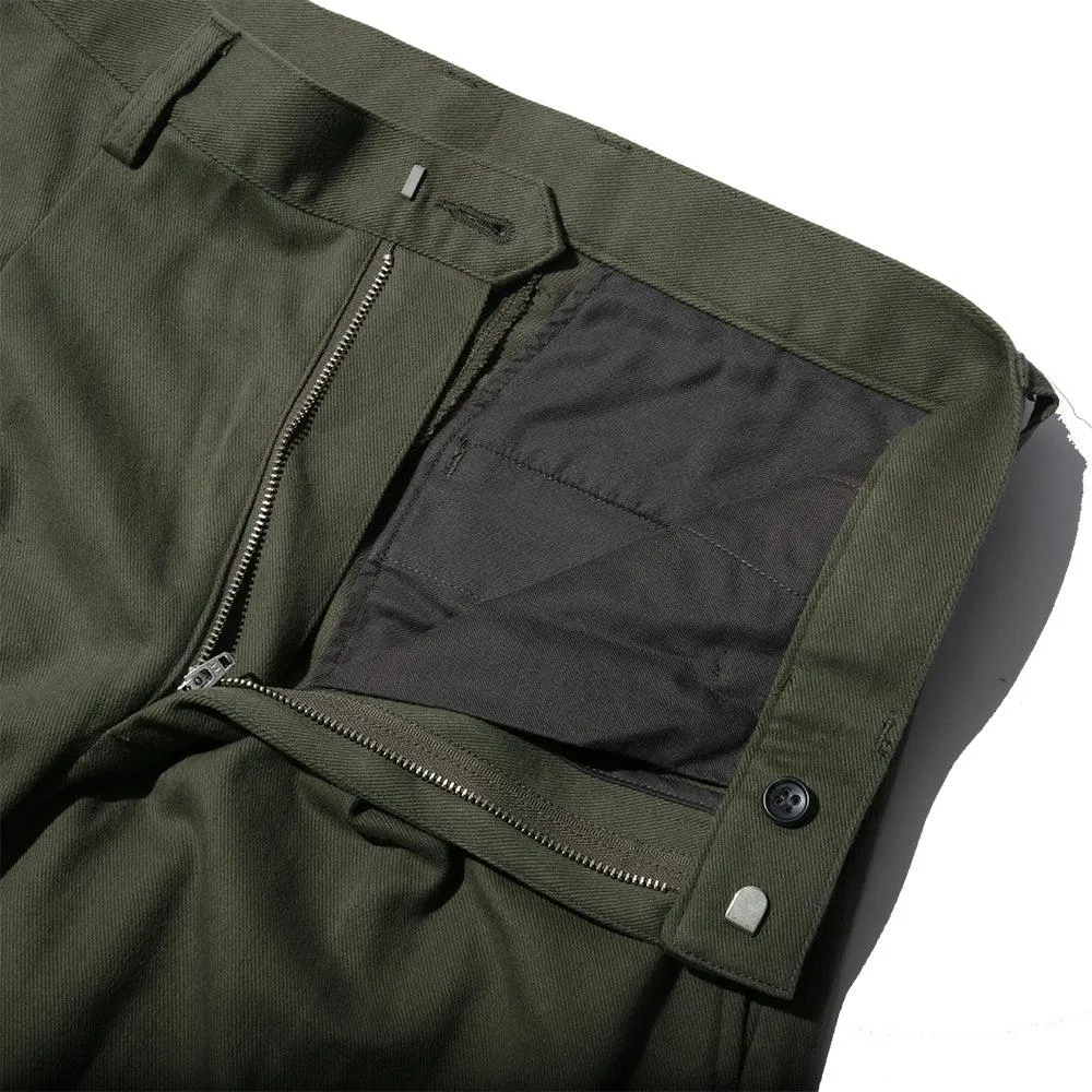 KUON Brushed Drill Single Pleated Trousers Olive