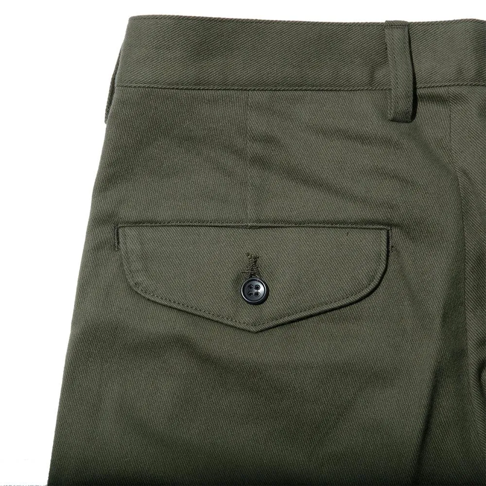 KUON Brushed Drill Single Pleated Trousers Olive