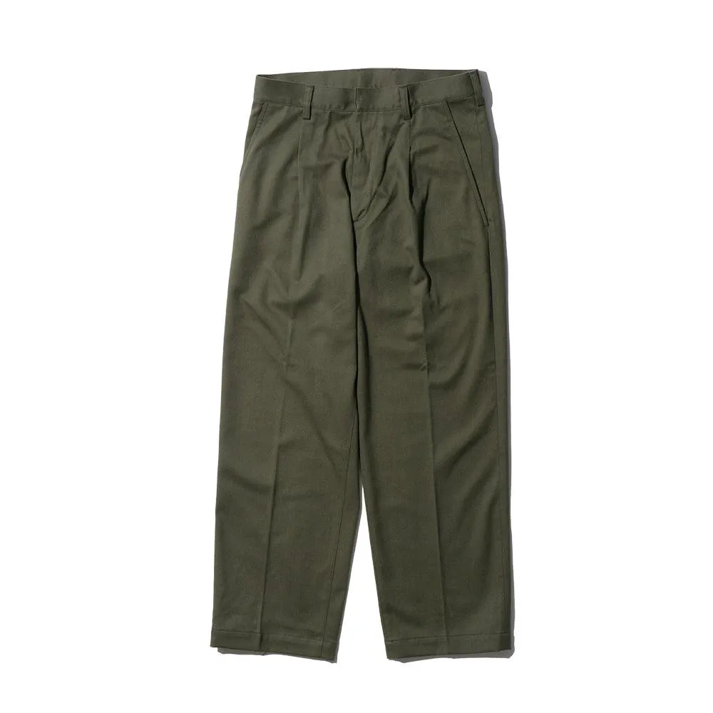 KUON Brushed Drill Single Pleated Trousers Olive