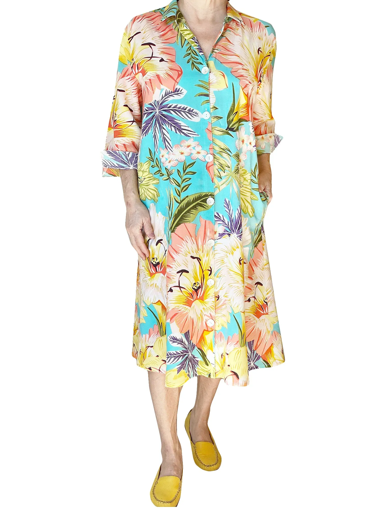La Cera Tropical Floral Printed Button-Down Shirt Dress - Plus Size