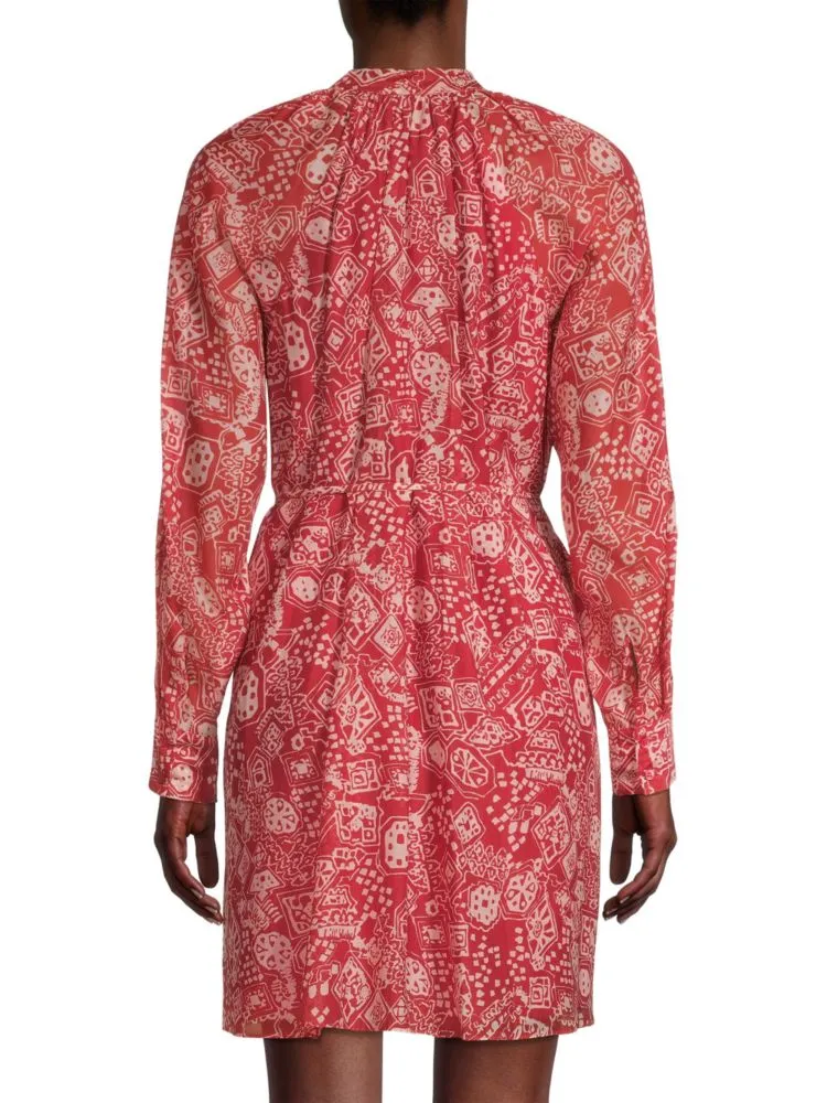 Labyrinth Rebecca Taylor Long Sleeve Shirt Dress in Labrynth Red Clay Combo