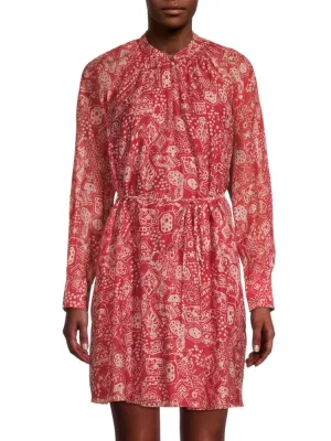 Labyrinth Rebecca Taylor Long Sleeve Shirt Dress in Labrynth Red Clay Combo