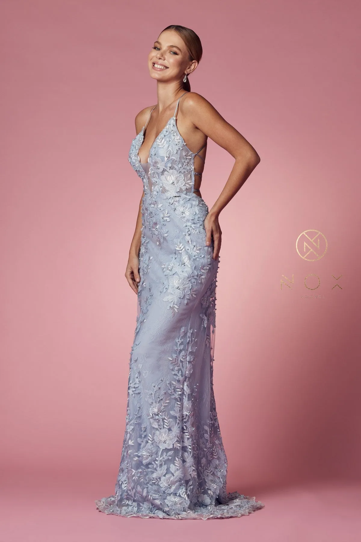 LACE AND BEADS EMBROIDERED MERMAID GOWN WITH OVERSKIRT_F485