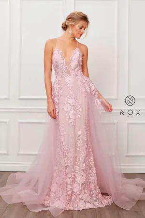 LACE AND BEADS EMBROIDERED MERMAID GOWN WITH OVERSKIRT_F485