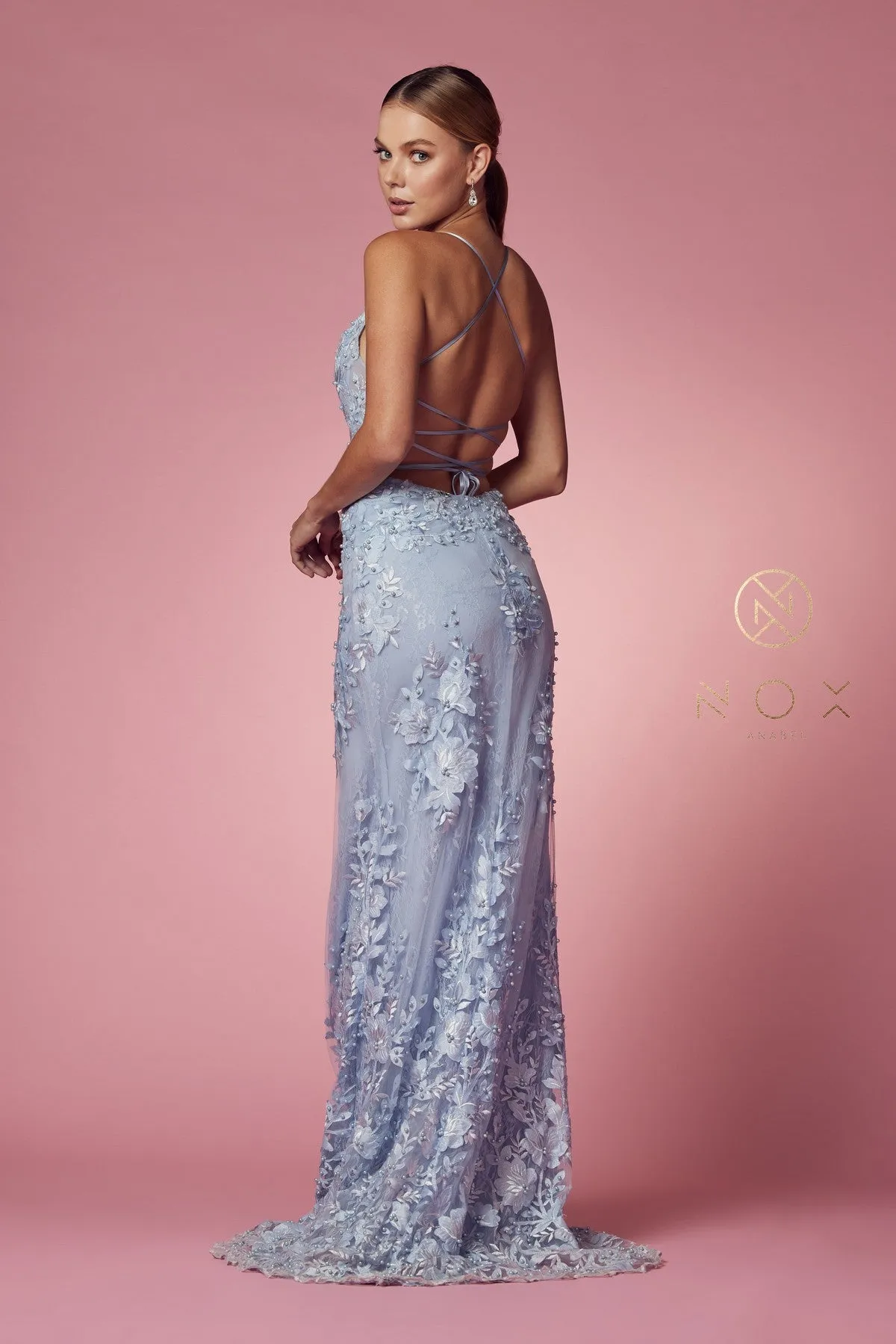 LACE AND BEADS EMBROIDERED MERMAID GOWN WITH OVERSKIRT_F485