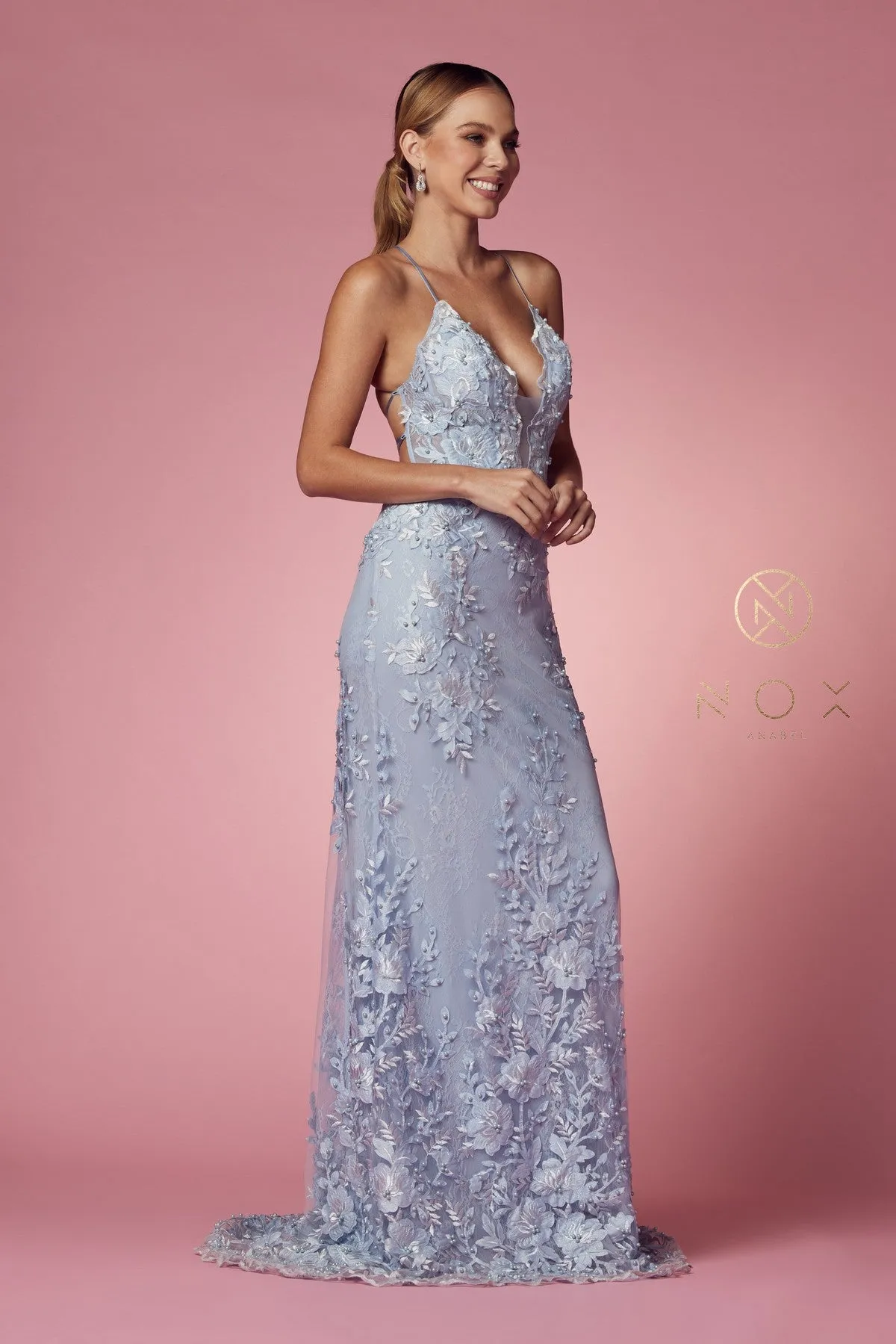 LACE AND BEADS EMBROIDERED MERMAID GOWN WITH OVERSKIRT_F485