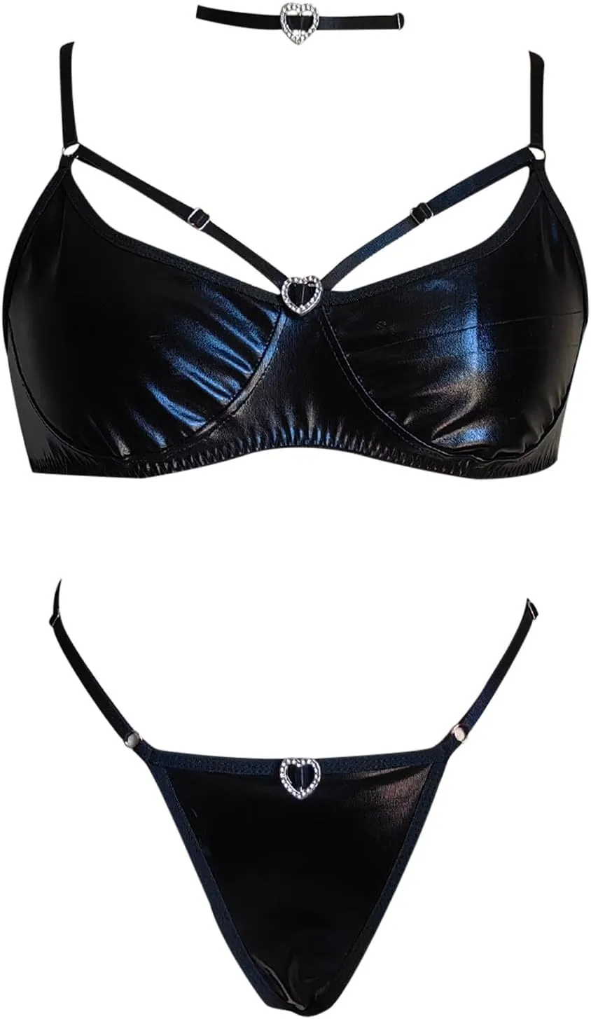 Lace Lingerie for Women Set Three Piece Underwear Sleepwear Steel Chain Linked