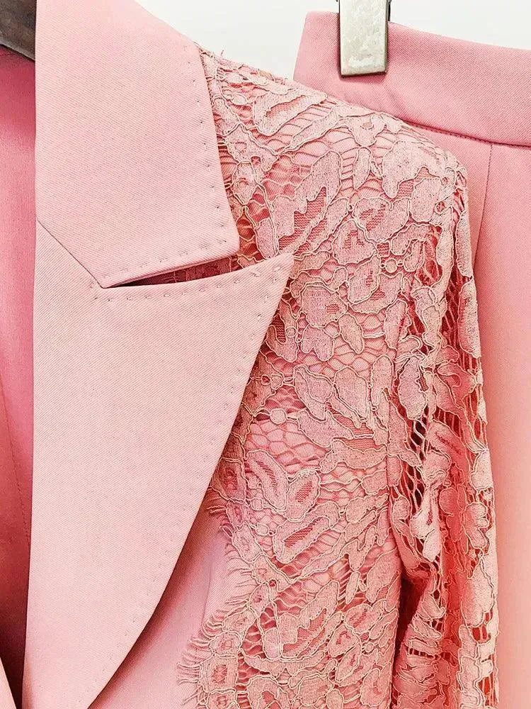 Lace Patchwork Women Pant Suit, Flared Pants