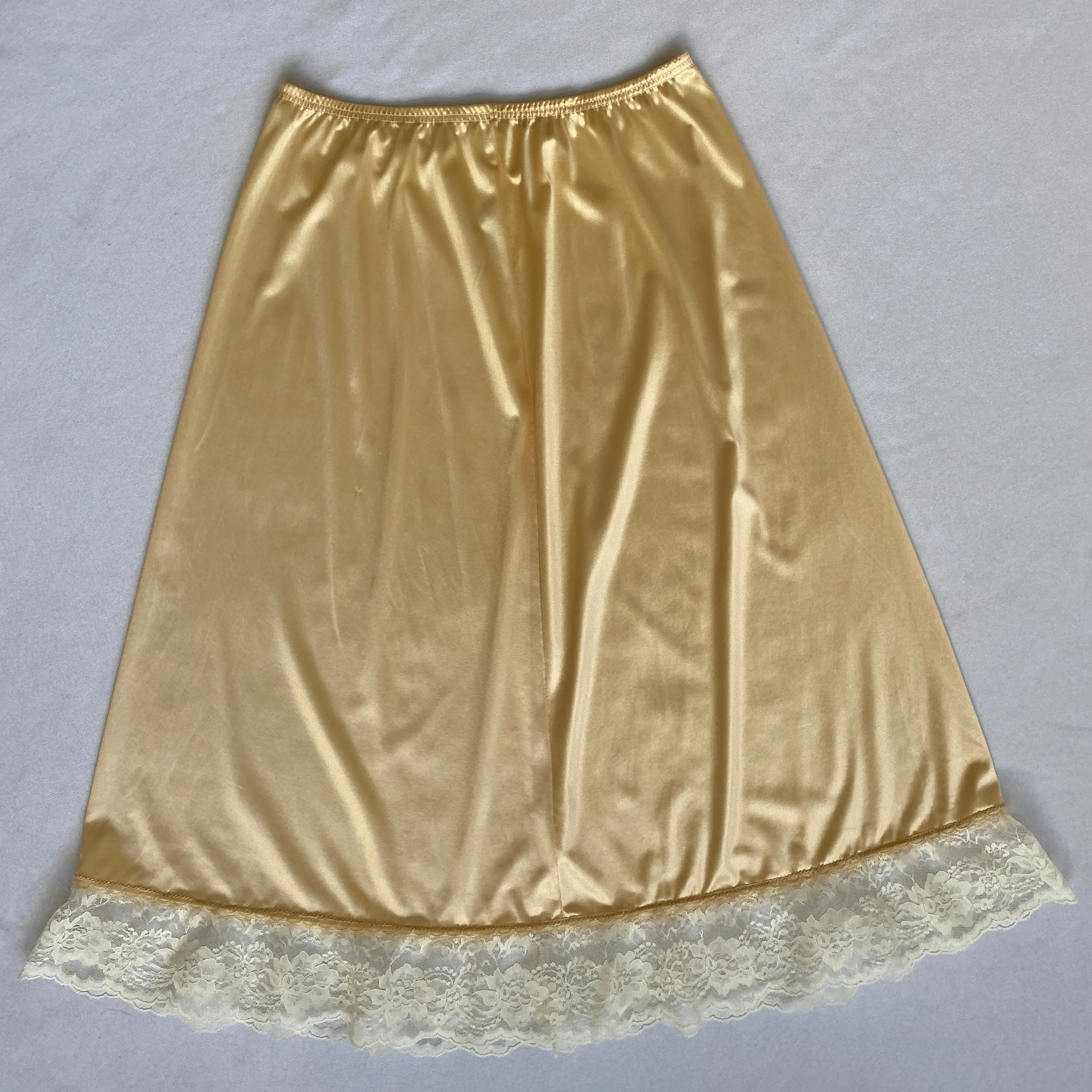 Lace trim satin midi skirt