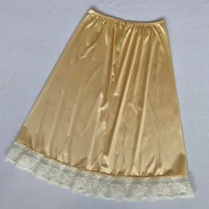 Lace trim satin midi skirt