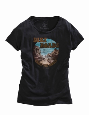 Temperature Regulating Tin Haul Womens Dark Grey 100% Cotton Dirt Roads S/S Retro T-Shirt
