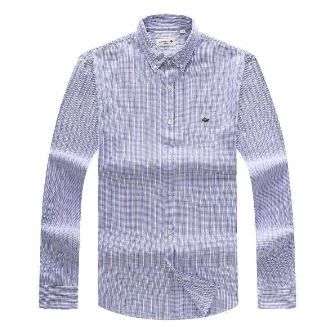 Lacoste Men's Slim Fit Tiny Checkered Cotton Blue Long Sleeve Shirt