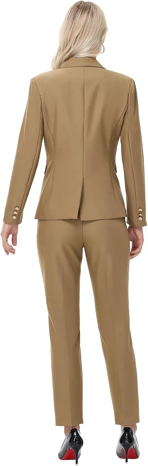 Lamgool Women's Pants Suit 2 Pieces Business One Button Blazer and Pant Set Dressy Casual Professional Work Outfits