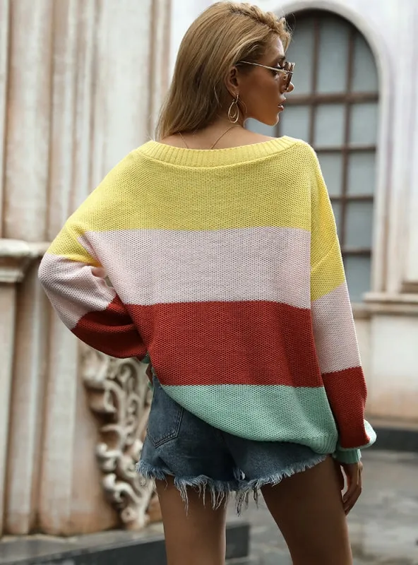 Lantern Stripe Color Matching Sweater