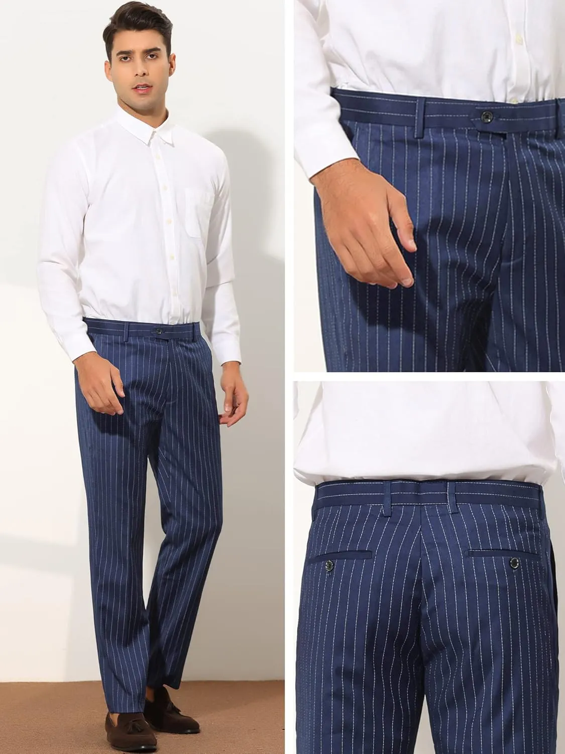 Lars Amadeus Men's Dress Striped Pants Slim Fit Flat Front Business Trousers