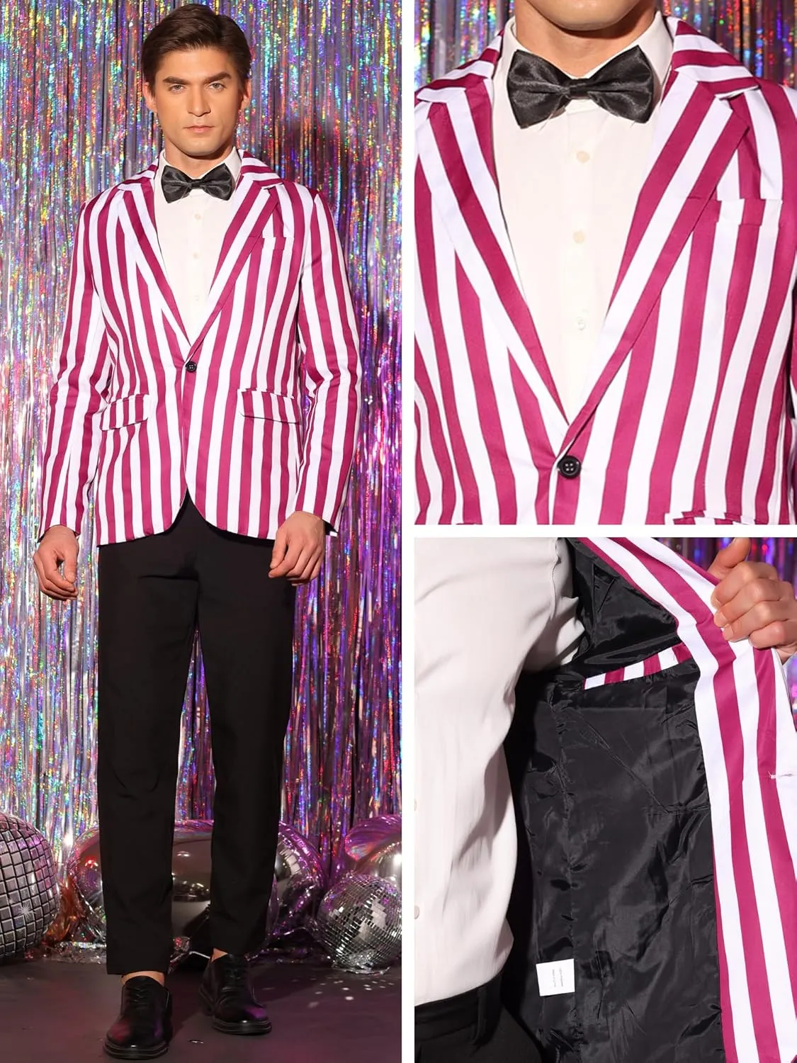 Lars Amadeus Striped Blazers for Men's One Button Business Stripes Patterned Sports Coats