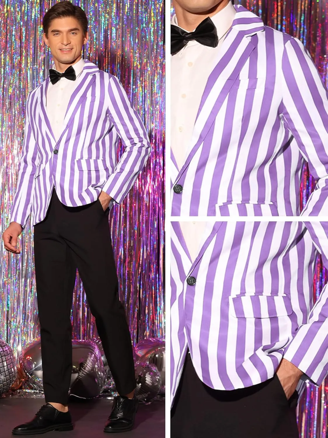 Lars Amadeus Striped Blazers for Men's One Button Business Stripes Patterned Sports Coats