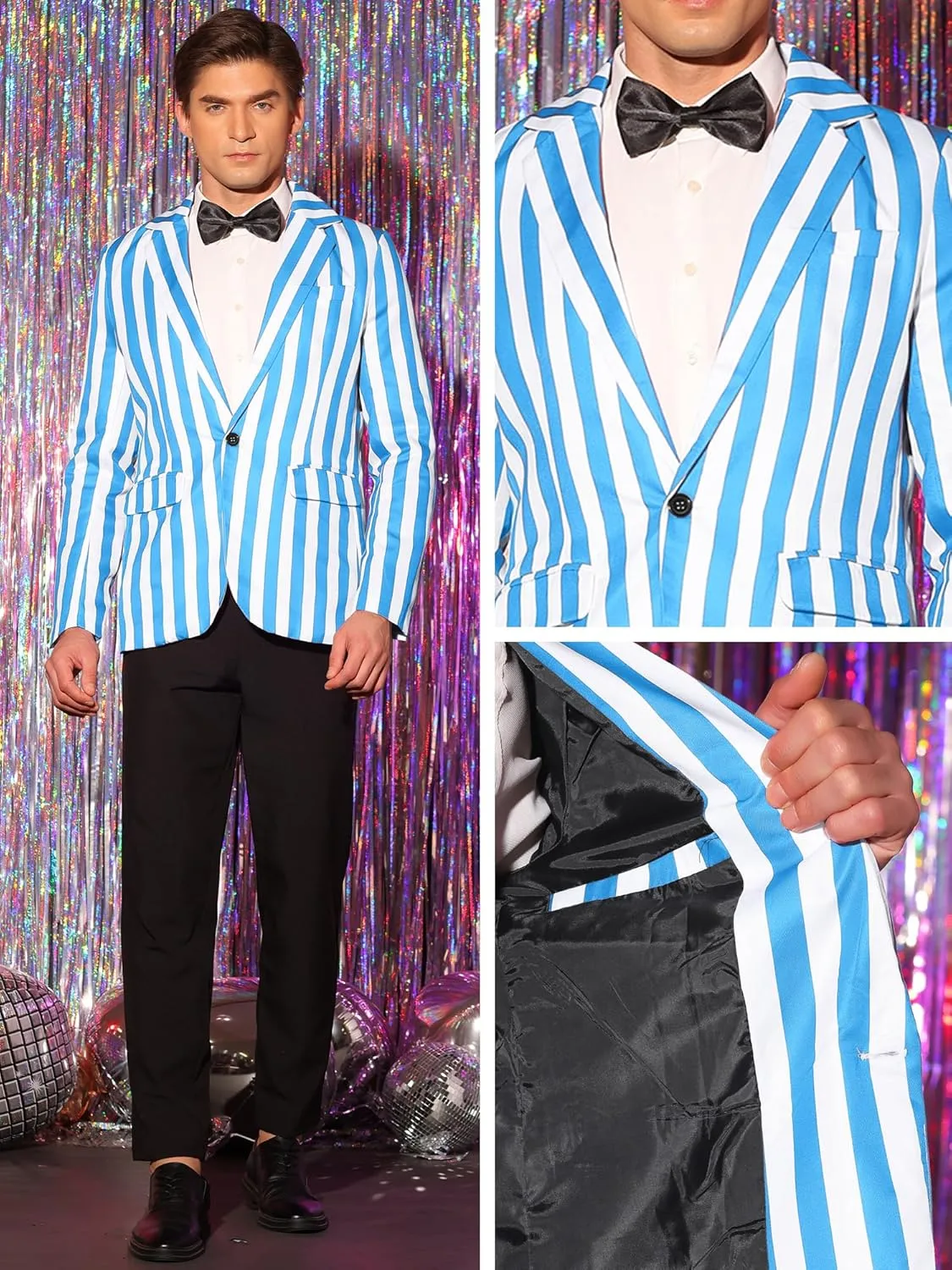 Lars Amadeus Striped Blazers for Men's One Button Business Stripes Patterned Sports Coats