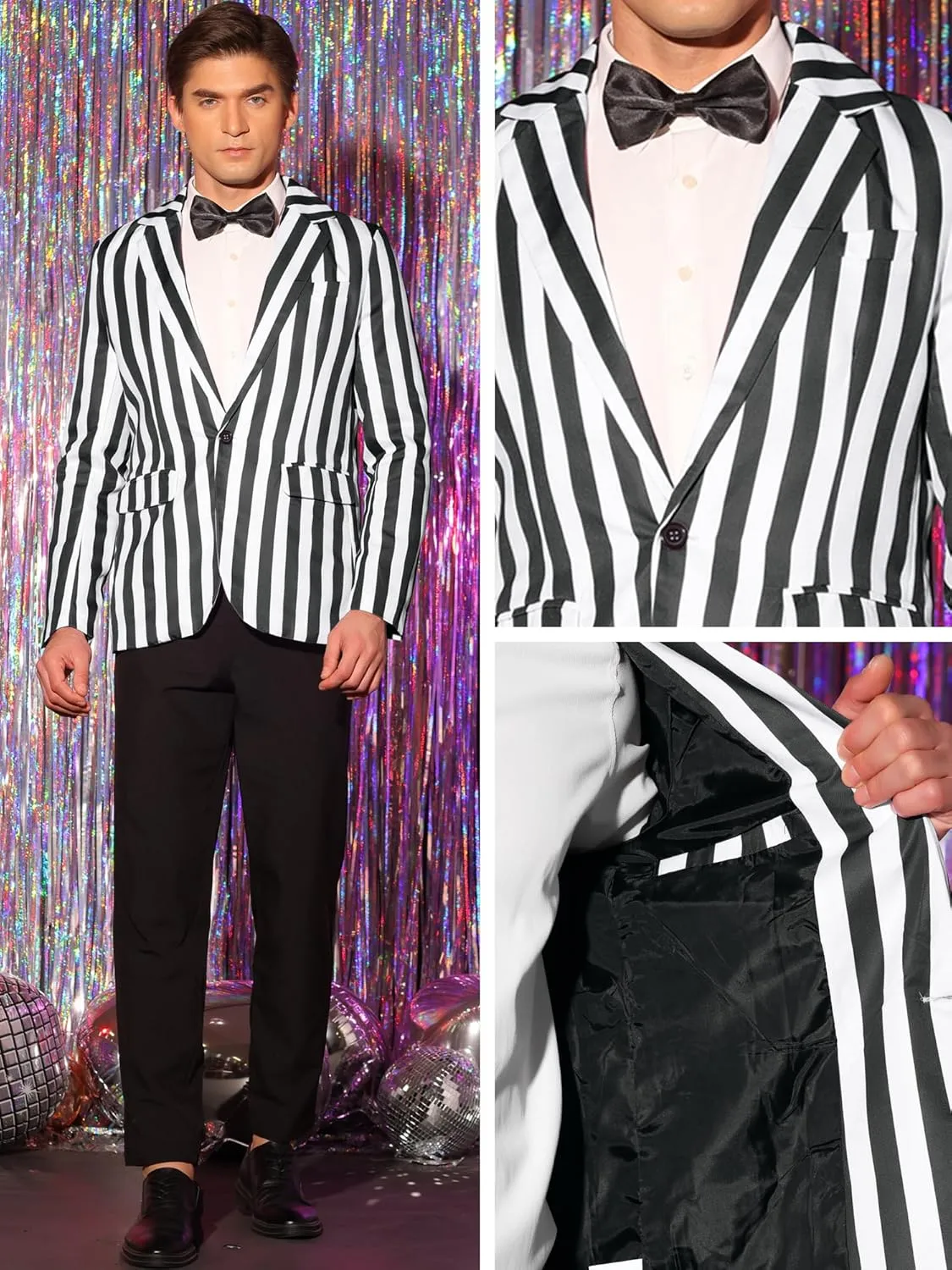 Lars Amadeus Striped Blazers for Men's One Button Business Stripes Patterned Sports Coats