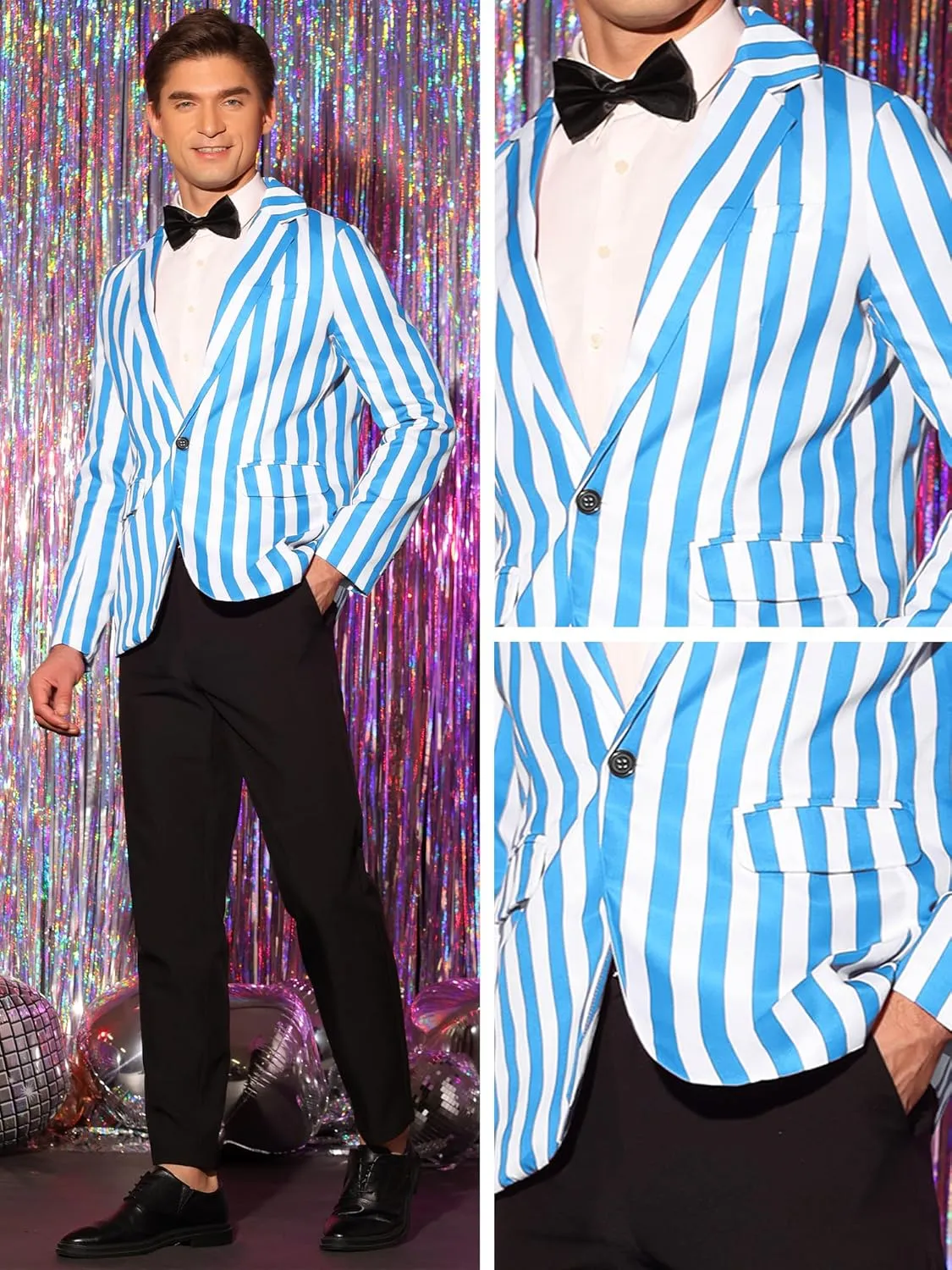 Lars Amadeus Striped Blazers for Men's One Button Business Stripes Patterned Sports Coats