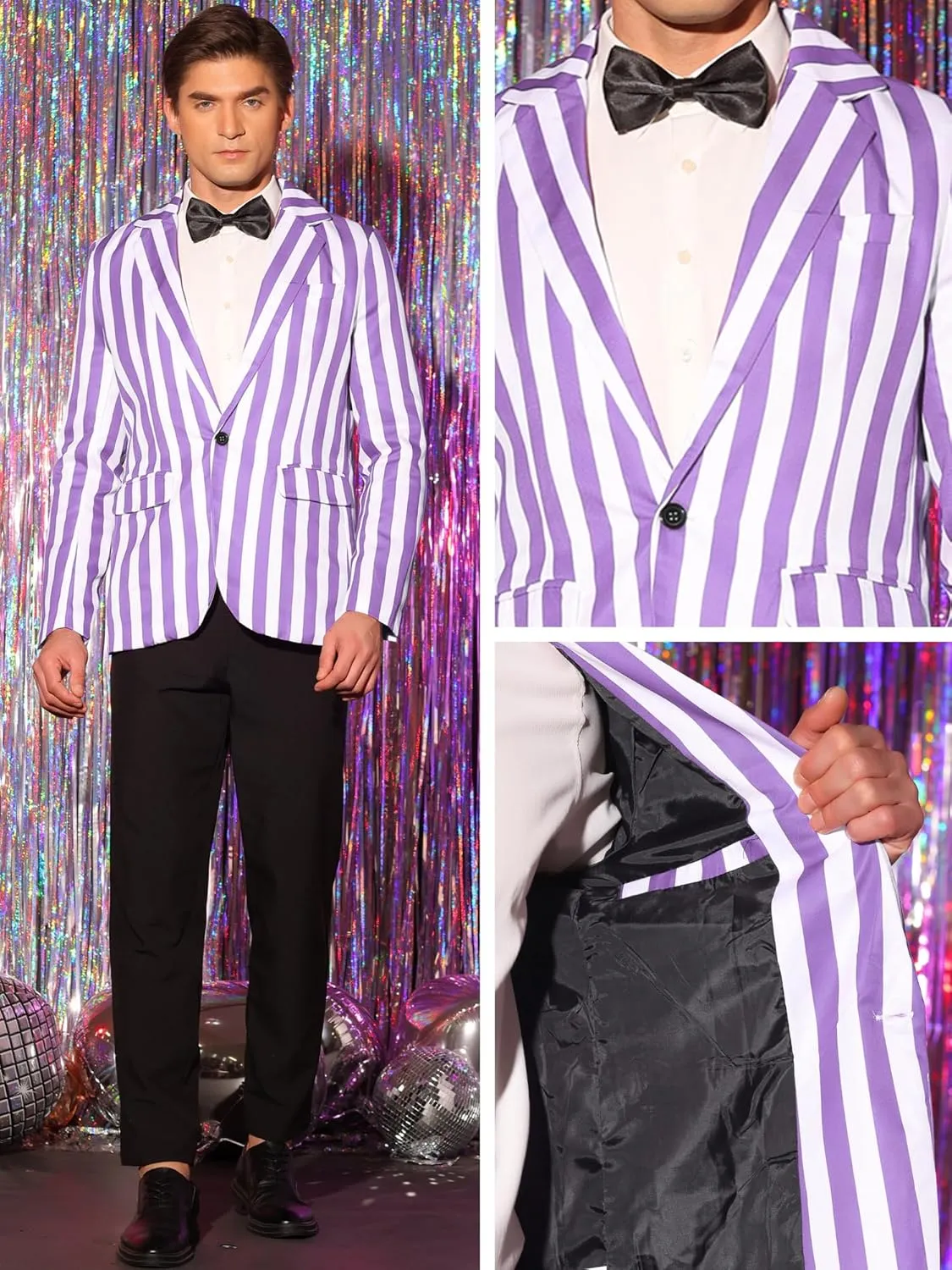 Lars Amadeus Striped Blazers for Men's One Button Business Stripes Patterned Sports Coats