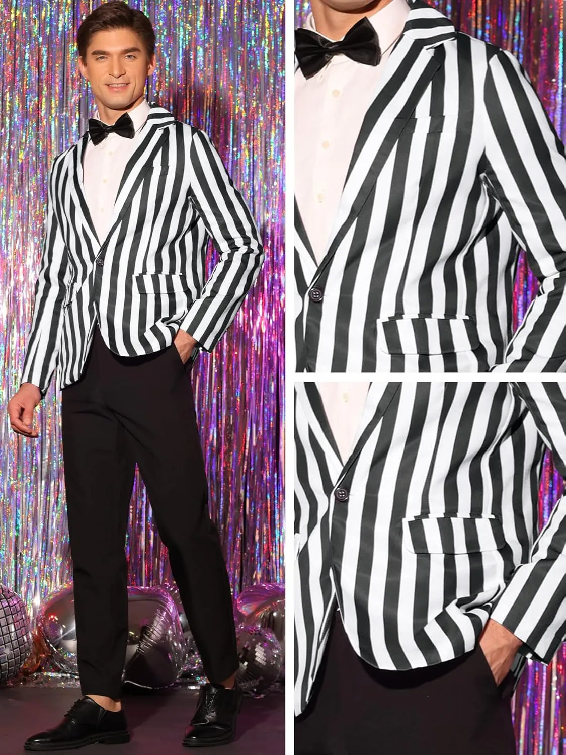 Lars Amadeus Striped Blazers for Men's One Button Business Stripes Patterned Sports Coats