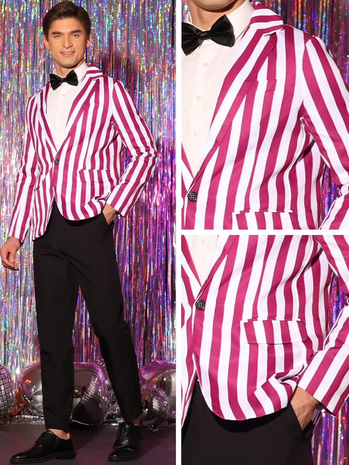 Lars Amadeus Striped Blazers for Men's One Button Business Stripes Patterned Sports Coats