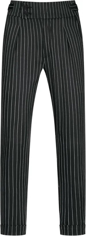 Lars Amadeus Striped Dress Pants for Men's Pleated Front Business Tapered Cropped Trousers