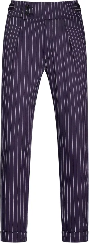 Lars Amadeus Striped Dress Pants for Men's Pleated Front Business Tapered Cropped Trousers